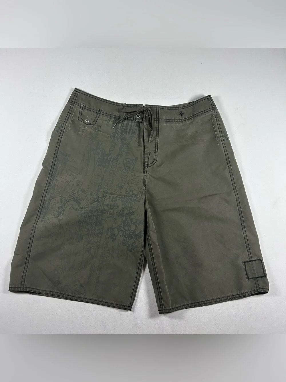 HURLEY Mens Board Shorts 32 Rare Sample Abstract Army Green Y2k Vintage